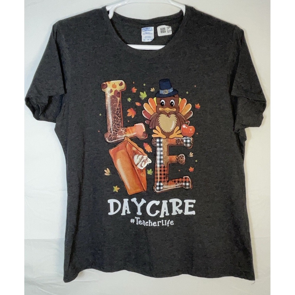 NWOT Women's Thanksgiving Daycare #TeacherLife Turkey Pumpkin Pie Tee Shirt 2XL